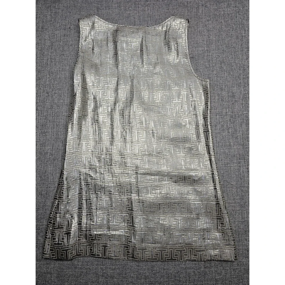 Tory Burch Tank Top Womens 2 Gold Silver Metallic Silk Blend Sleeveless Zip Back